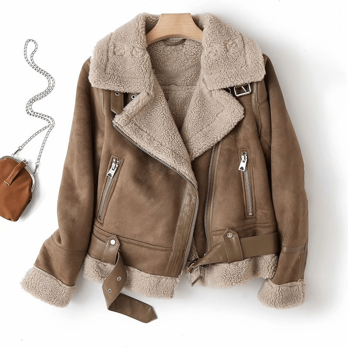 Warm Faux Leather Coat with Fleece Lining