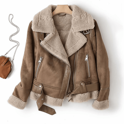Warm Faux Leather Coat with Fleece Lining