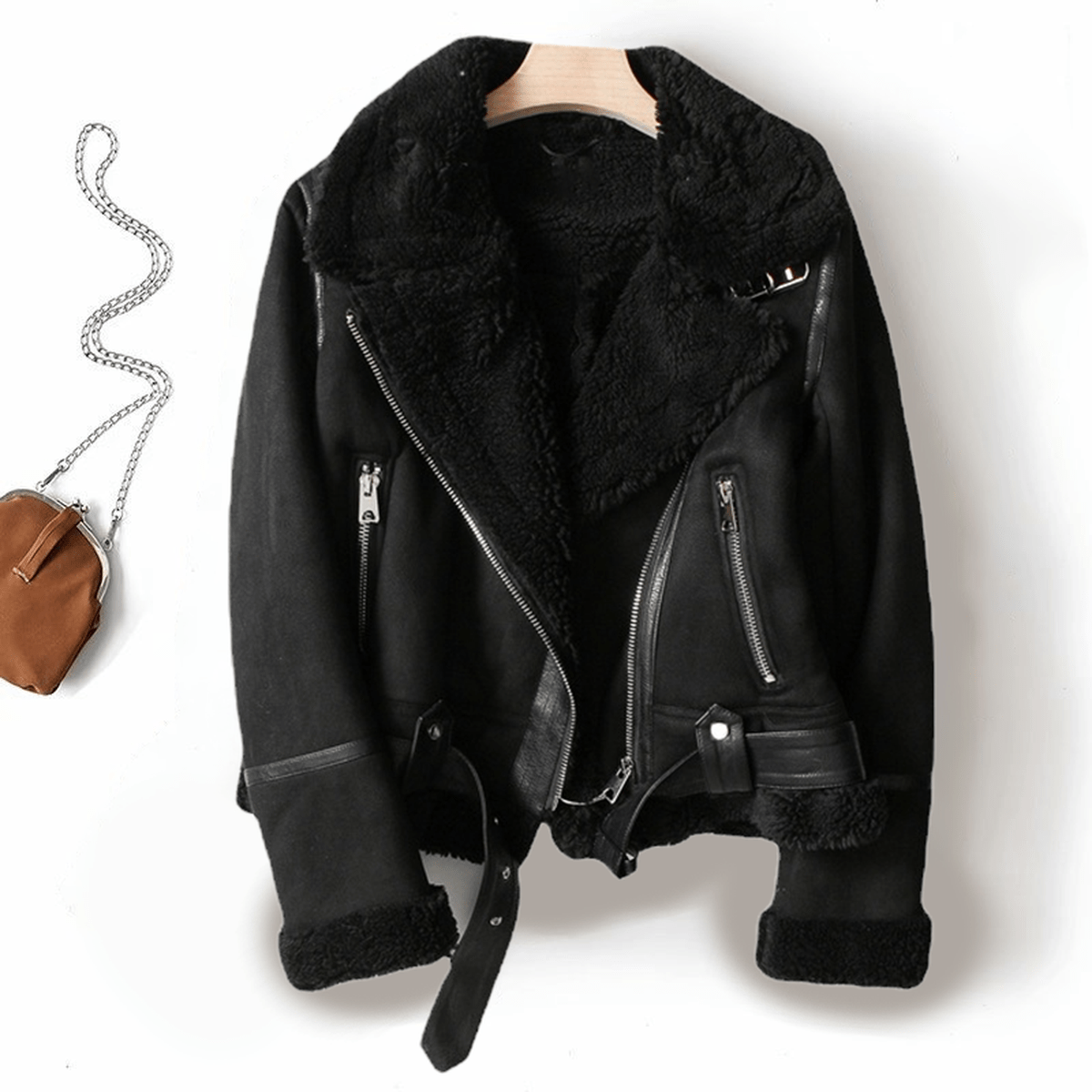 Warm Faux Leather Coat with Fleece Lining