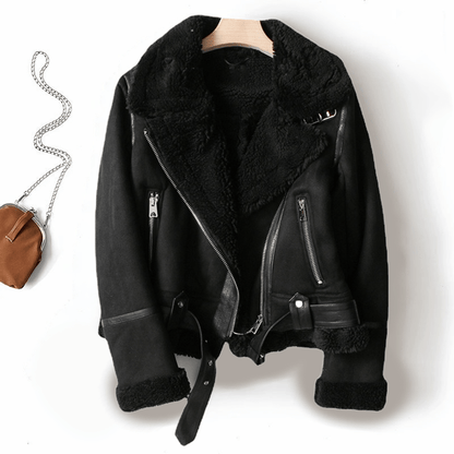 Warm Faux Leather Coat with Fleece Lining