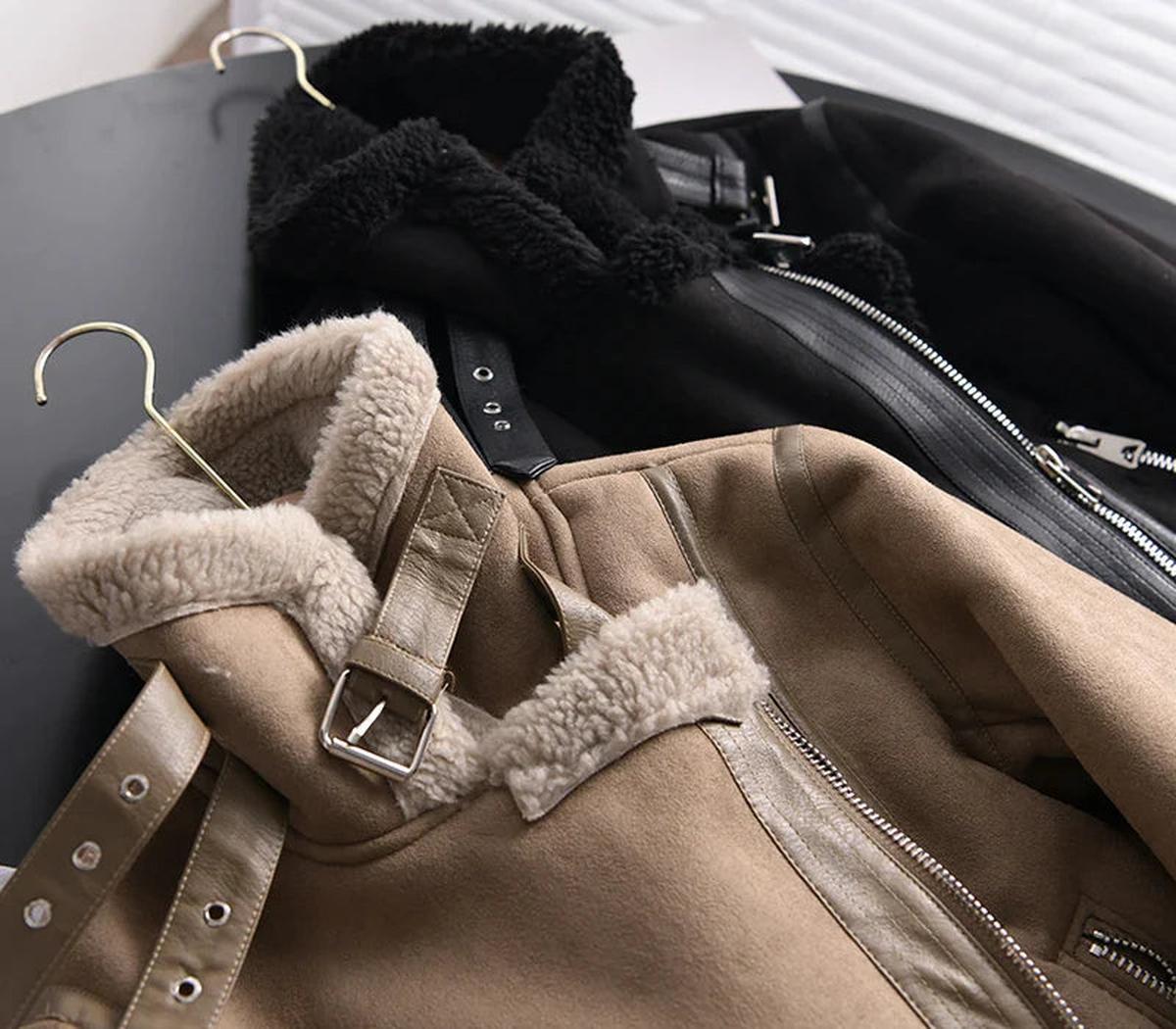 Warm Faux Leather Coat with Fleece Lining - VogeLuxe