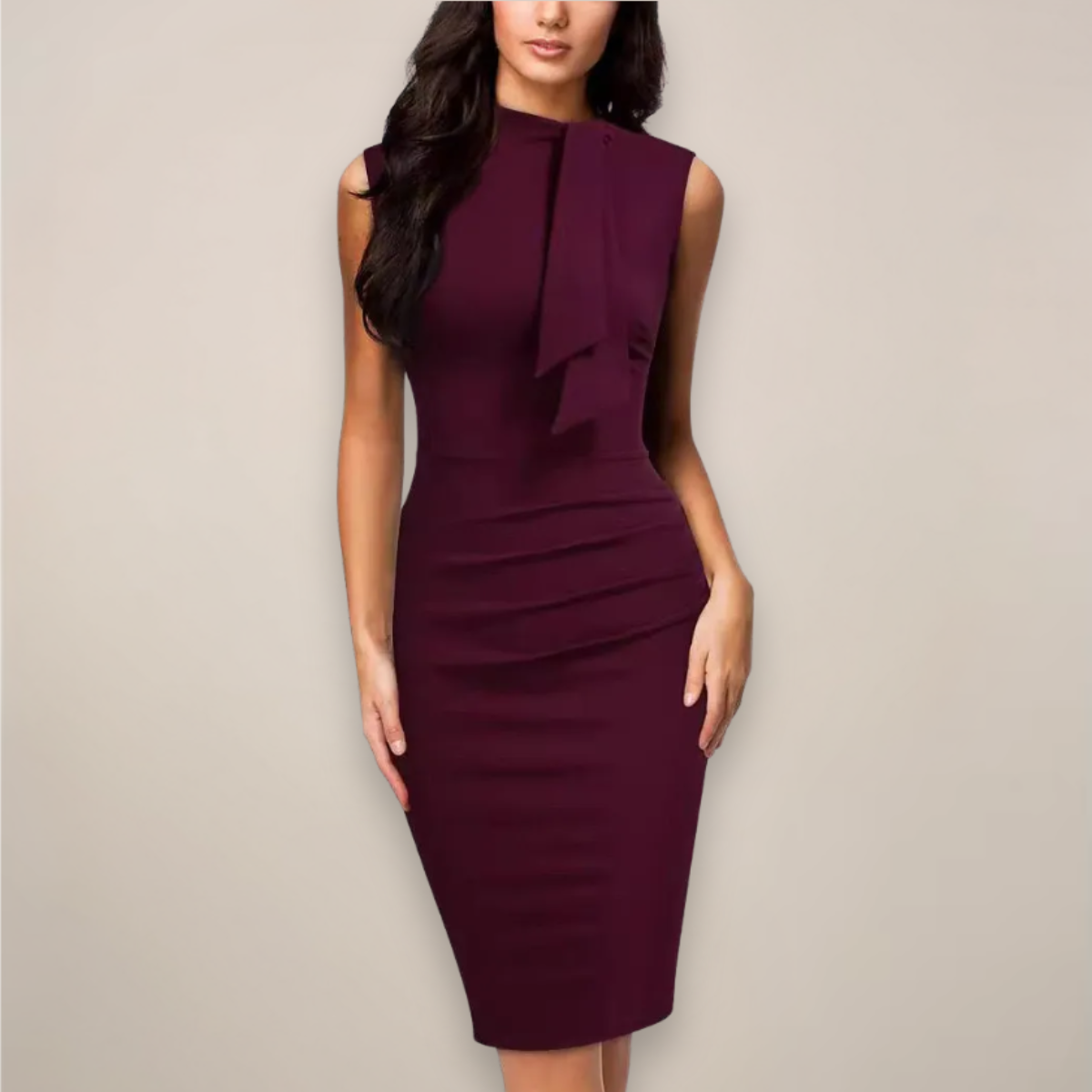 Elegant V-Neck Midi Dress for Women - VogeLuxe