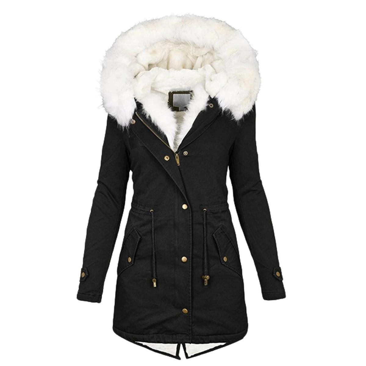 Warm Ladies Parka Coat With Hood And Buttons