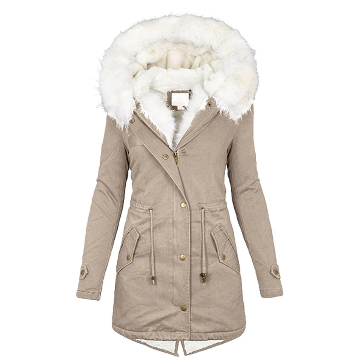 Warm Ladies Parka Coat With Hood And Buttons