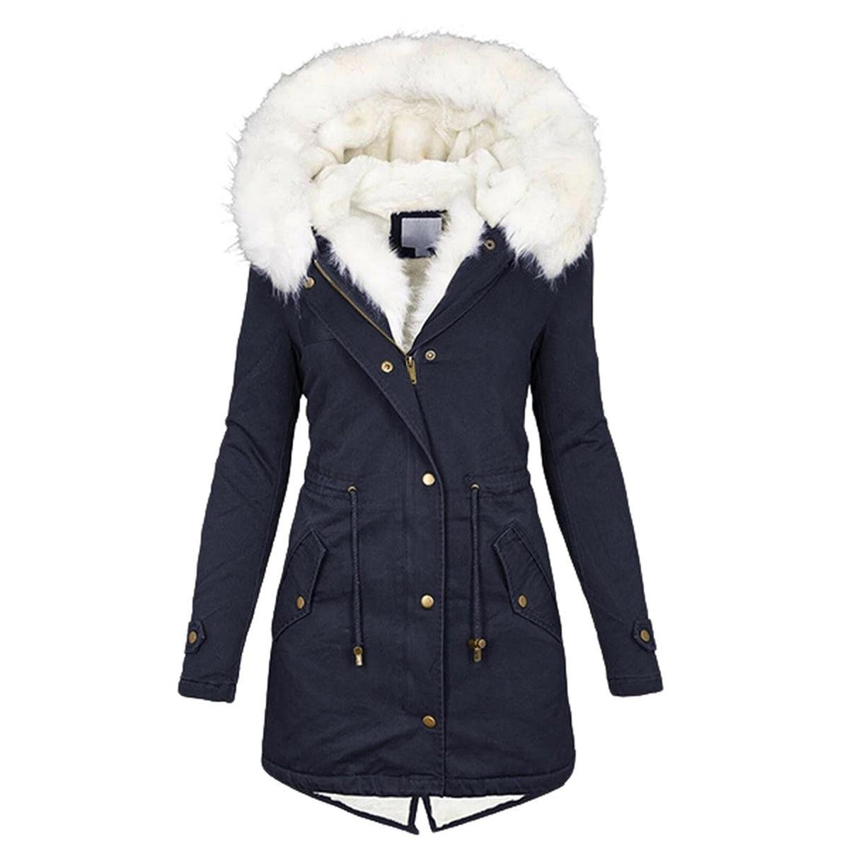 Warm Ladies Parka Coat With Hood And Buttons