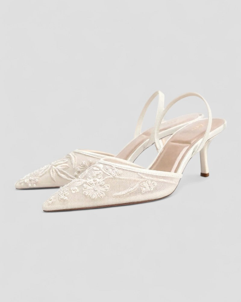 VogeLuxe | Women’s Floral Mesh Slingback Heels