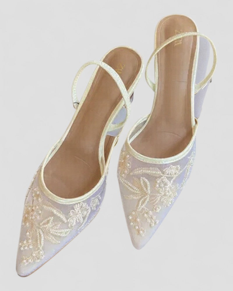 VogeLuxe | Women’s Floral Mesh Slingback Heels