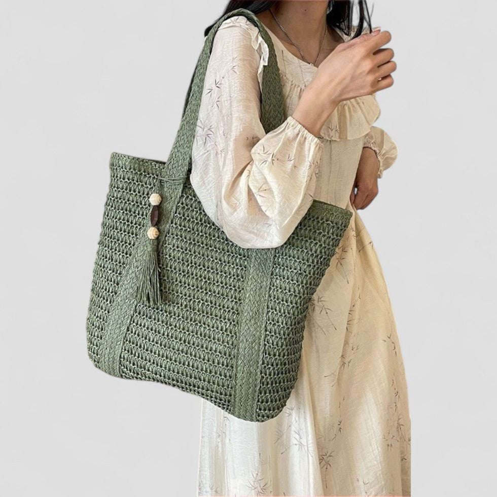 Woven Bucket Tote Large Capacity Summer Beach Shoulder Bag