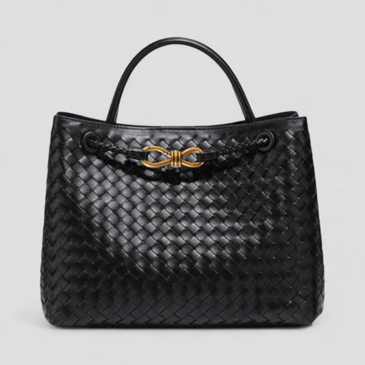 Woven Leather Tote Bag with Top Handle