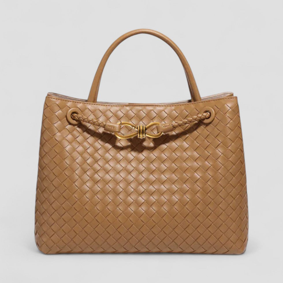 Woven Leather Tote Bag with Top Handle
