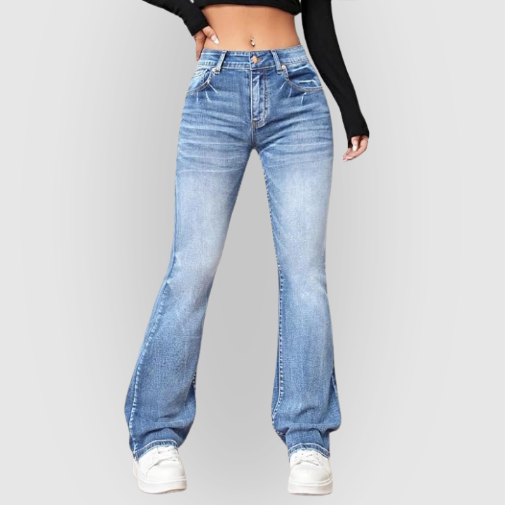 Ladies Comfortable Wide Leg Blue Jeans - VogeLuxe