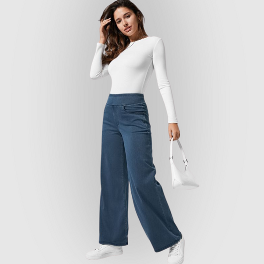 Comfortable High-Waisted Wide Leg Stretch Jeans - VogeLuxe