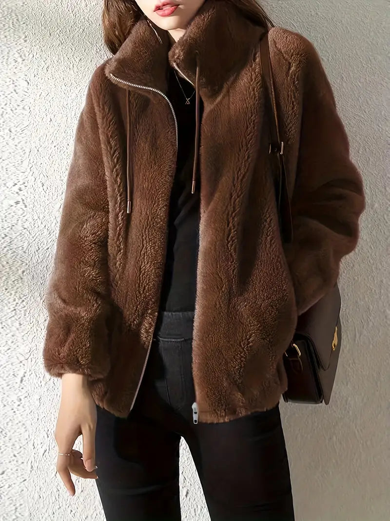 Luxury Faux Fur Ladies Zip Up Jacket