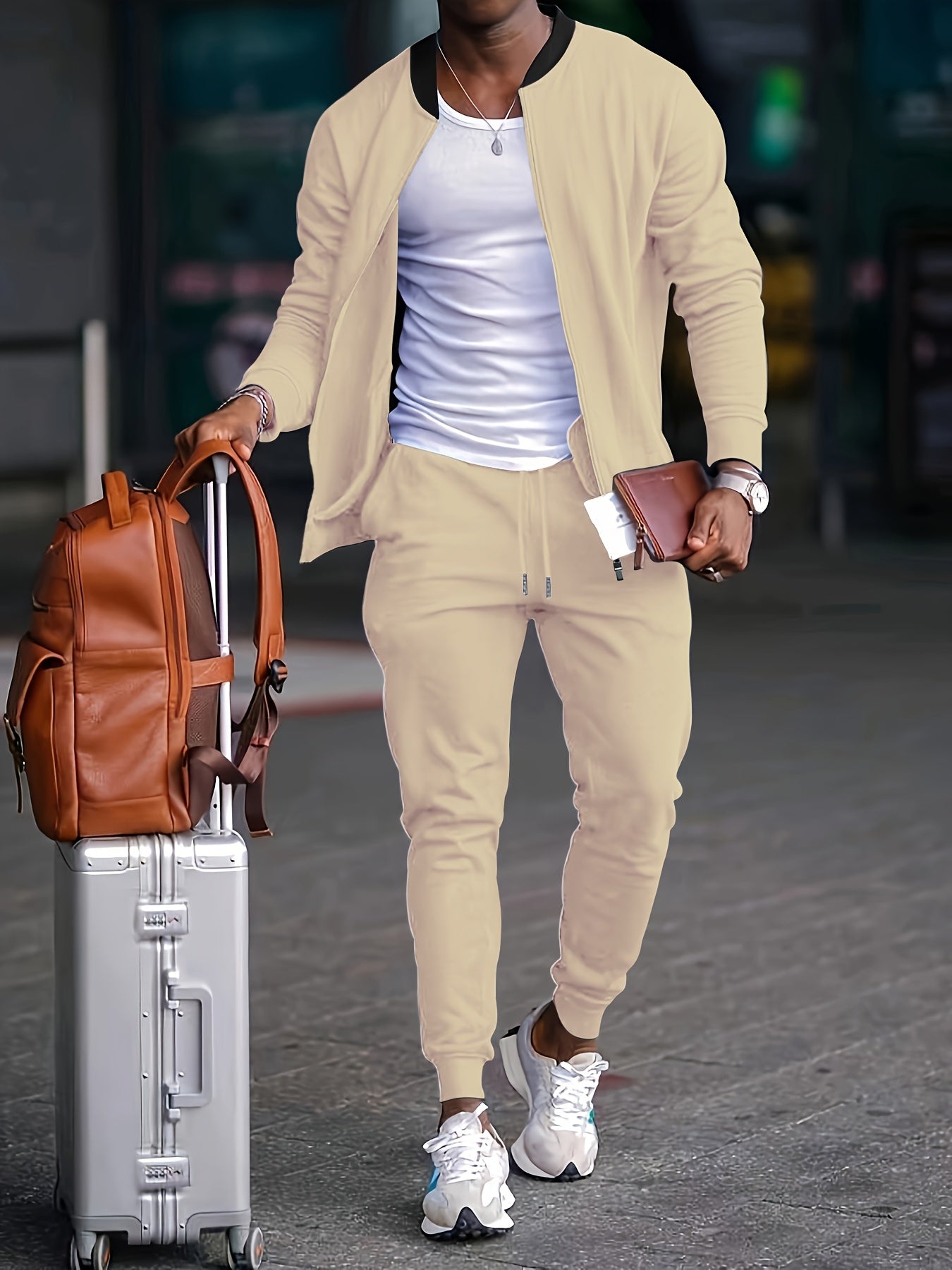 Men's Soft Velvet Zip Up Tracksuit Set