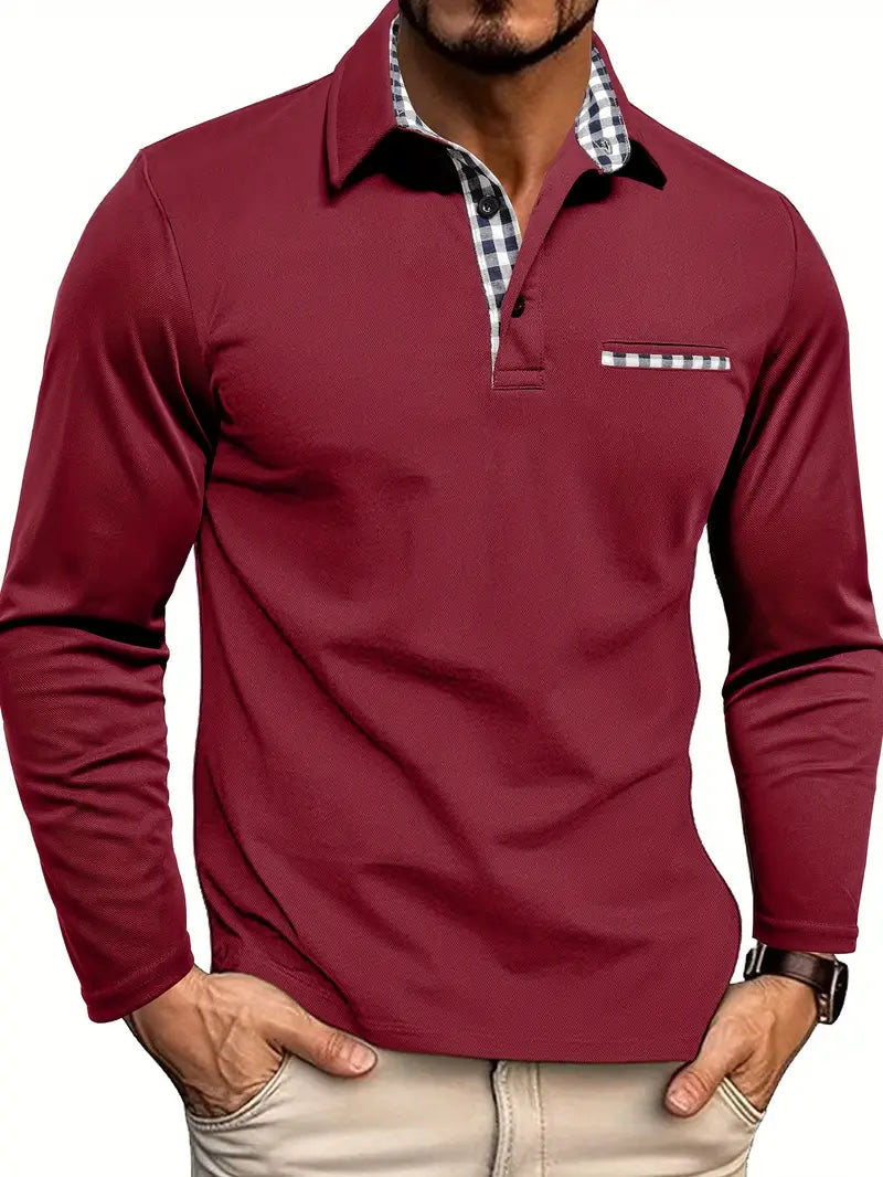 Stylish Men's Breathable Polo Shirt with Long Sleeves