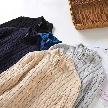 VogeLuxe | Men’s Cable Knitted Quarter Zip Sweater