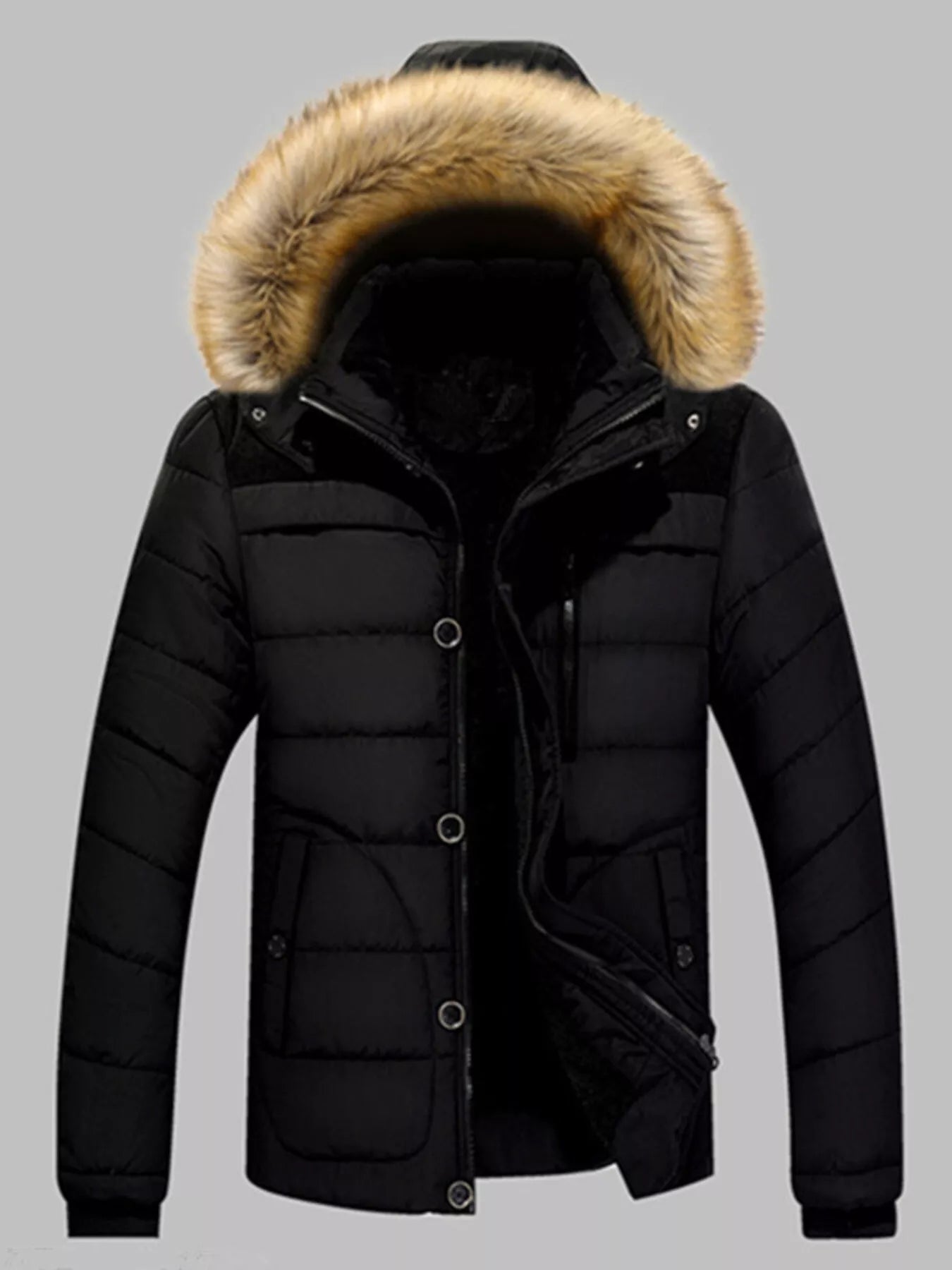 Large Mens Insulated Faux Fur Parka Coat