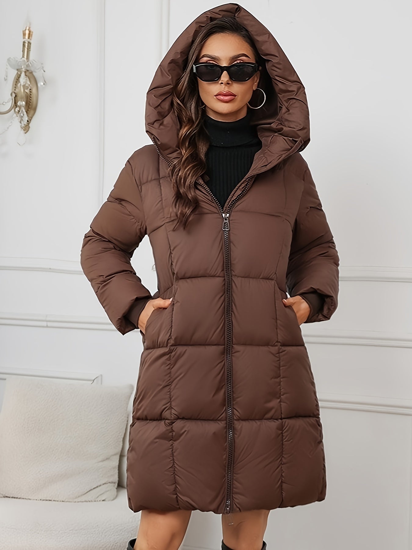 Warm Women's Puffer Coat with Hood for Outdoor Wear - VogeLuxe
