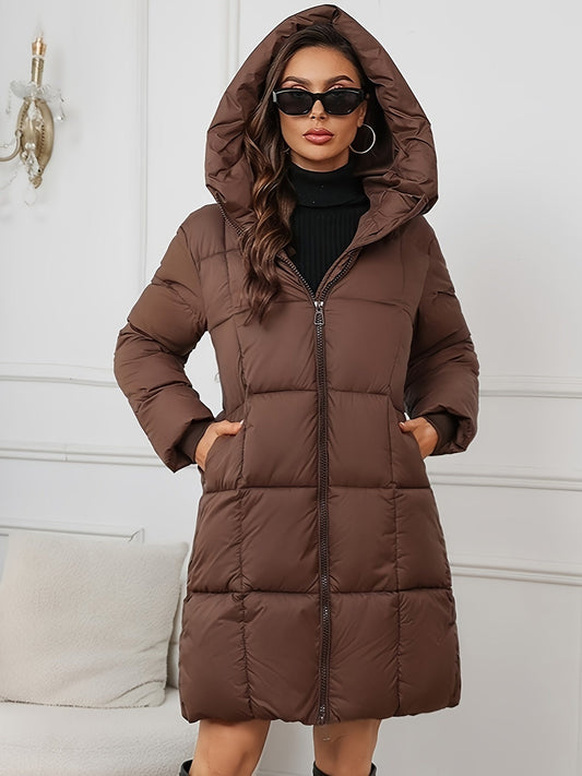 Warm Women's Puffer Coat with Hood for Outdoor Wear - VogeLuxe