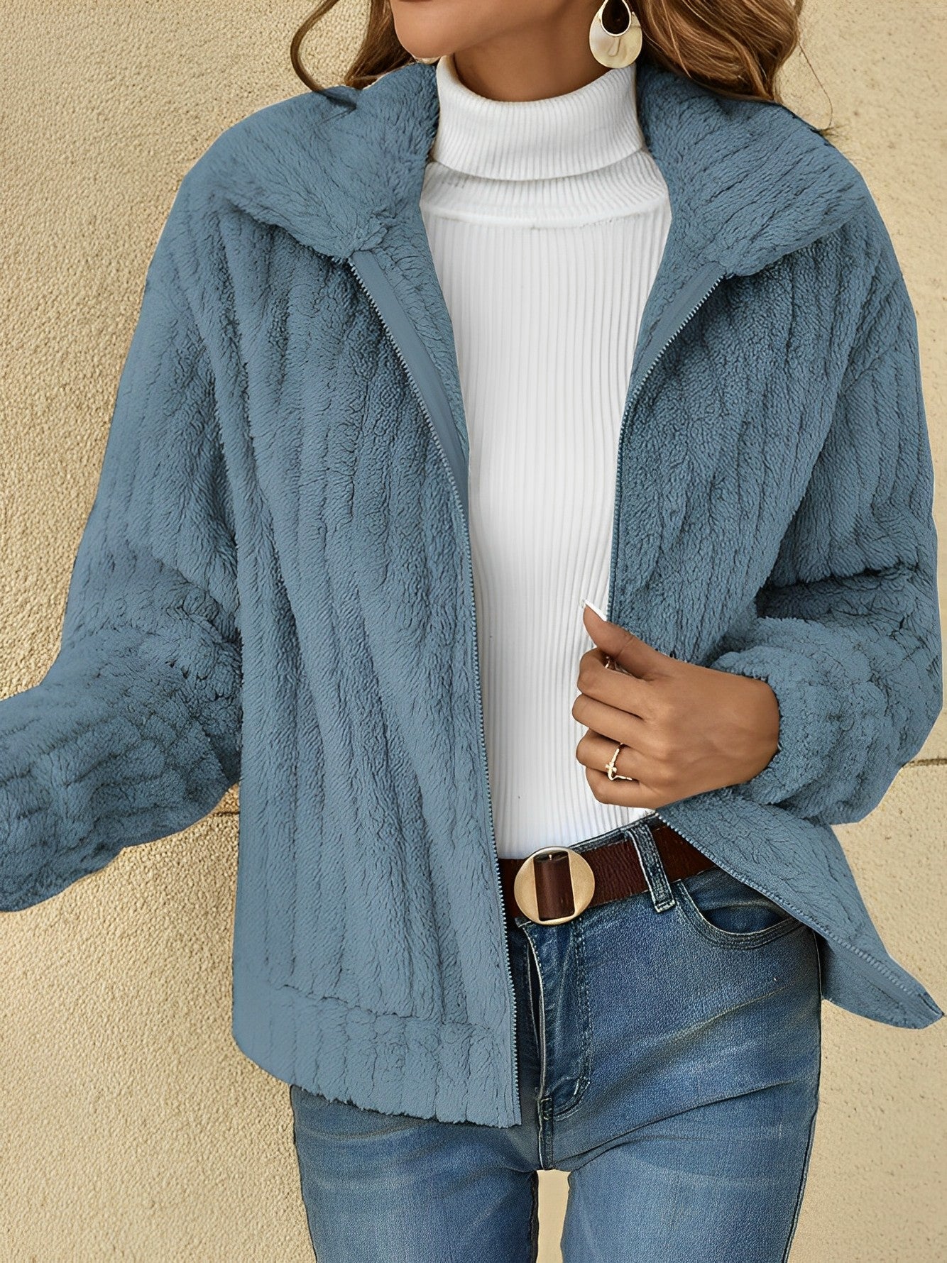 Casual Ladies Zip Front Oversized Jacket
