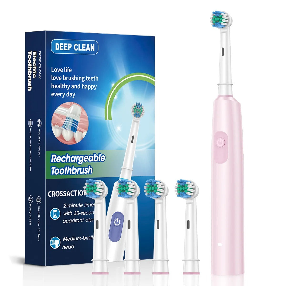 Powerful Electric Toothbrush with 4 Replaceable Heads