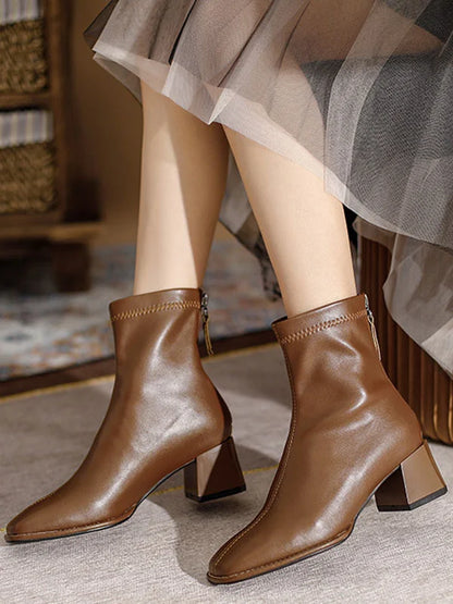 Square Toe Women's Ankle Boots | Mid Heel Zip Boots