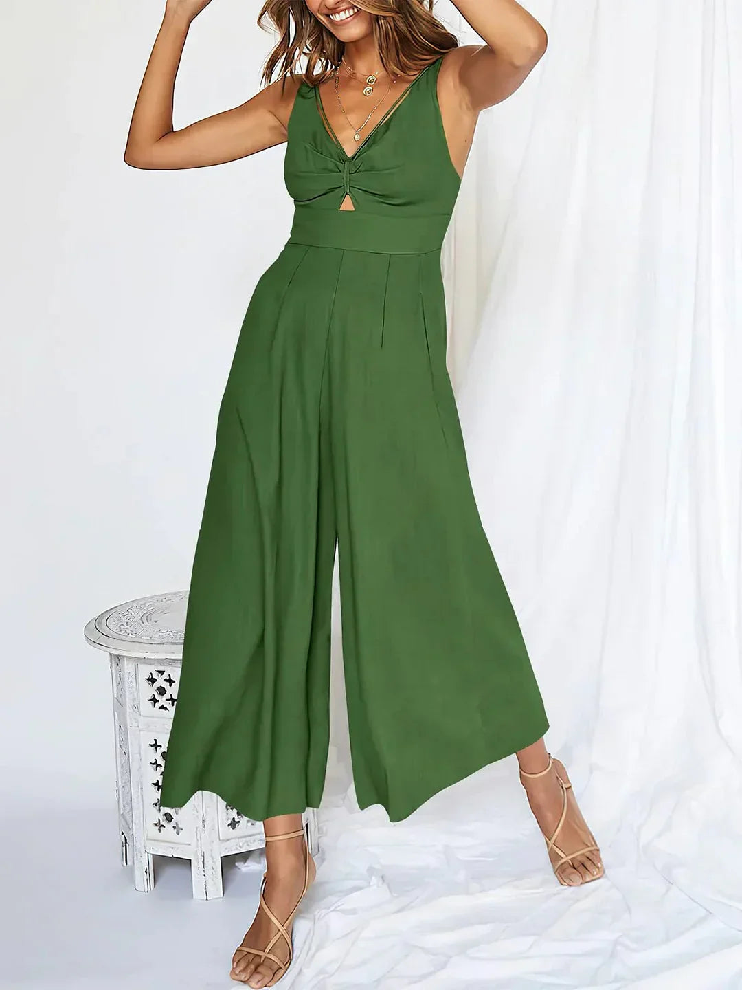 Summer V-Neck Jumpsuit for Women with Cut Out Detail