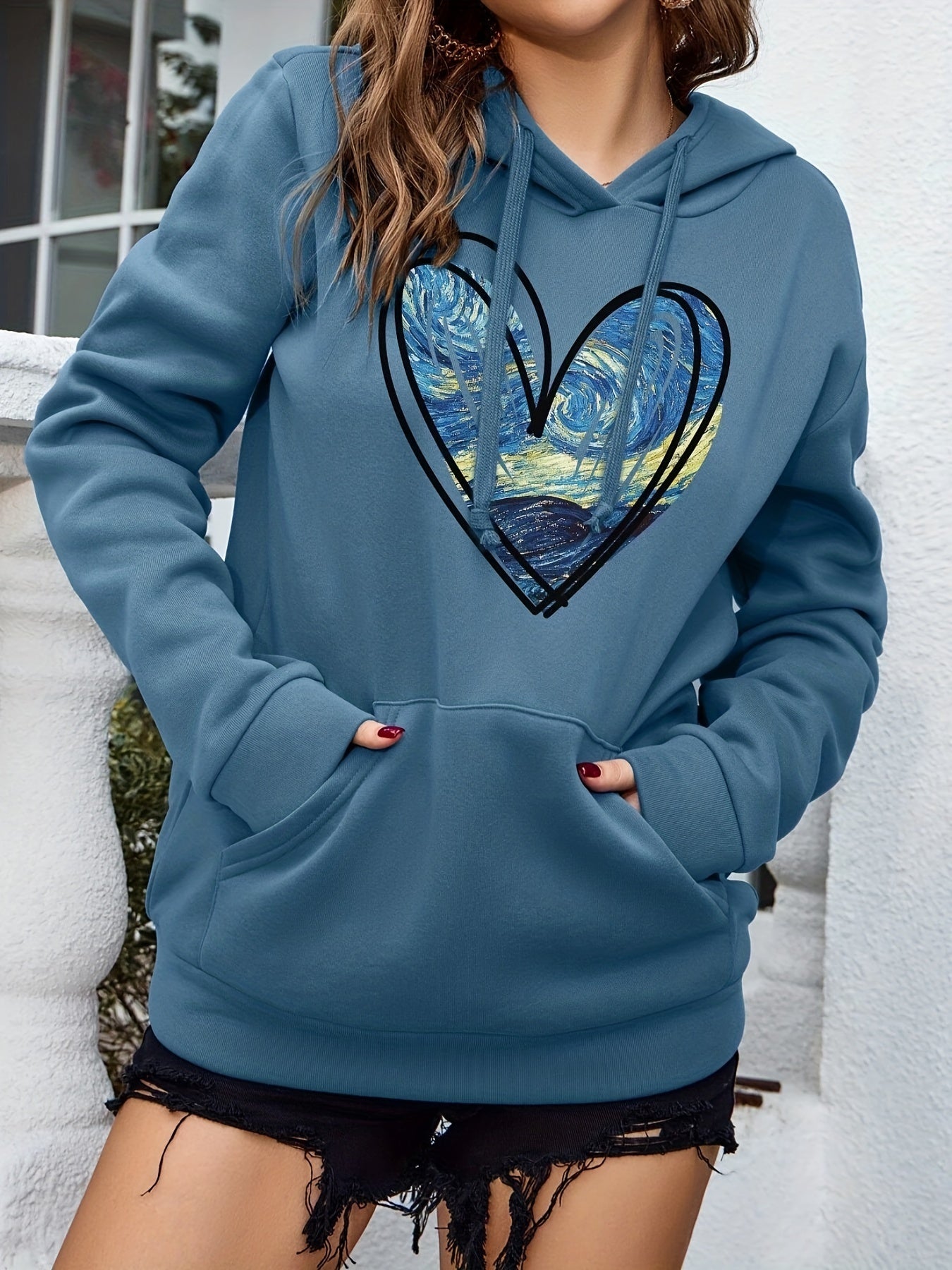 Comfy Women's Loose Fit Hoodie with Heart Design - BritishElegance