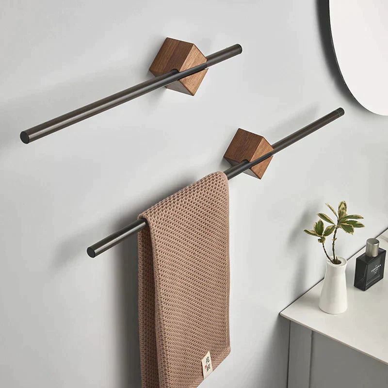 Rustic Wooden Bathroom Towel Rack In Silver Stainless - VogeLuxe