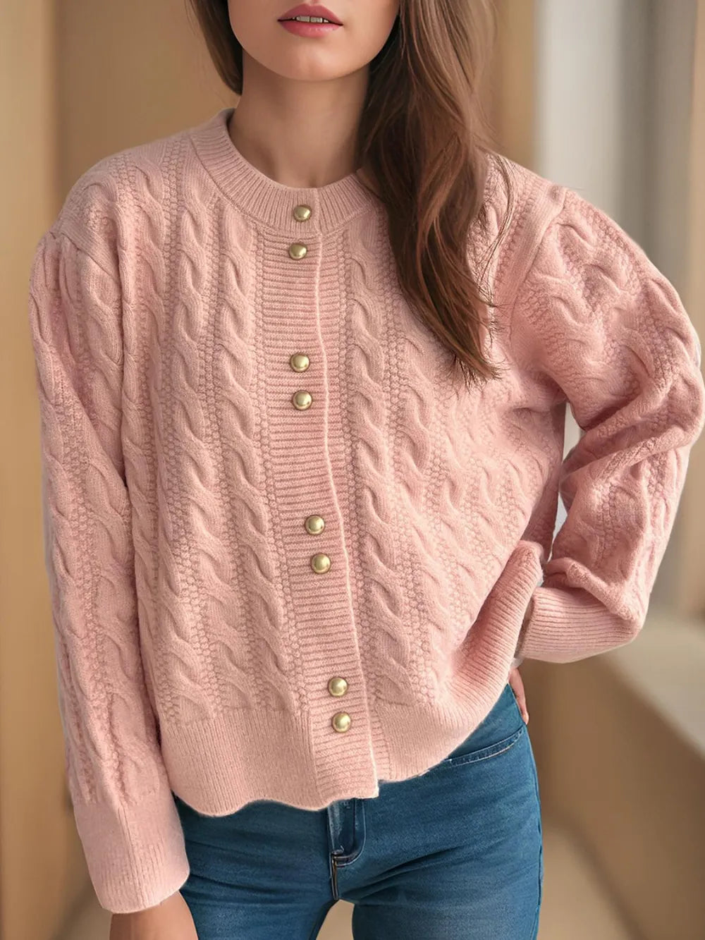 Cozy Crew Neck Button Cardigan Sweater