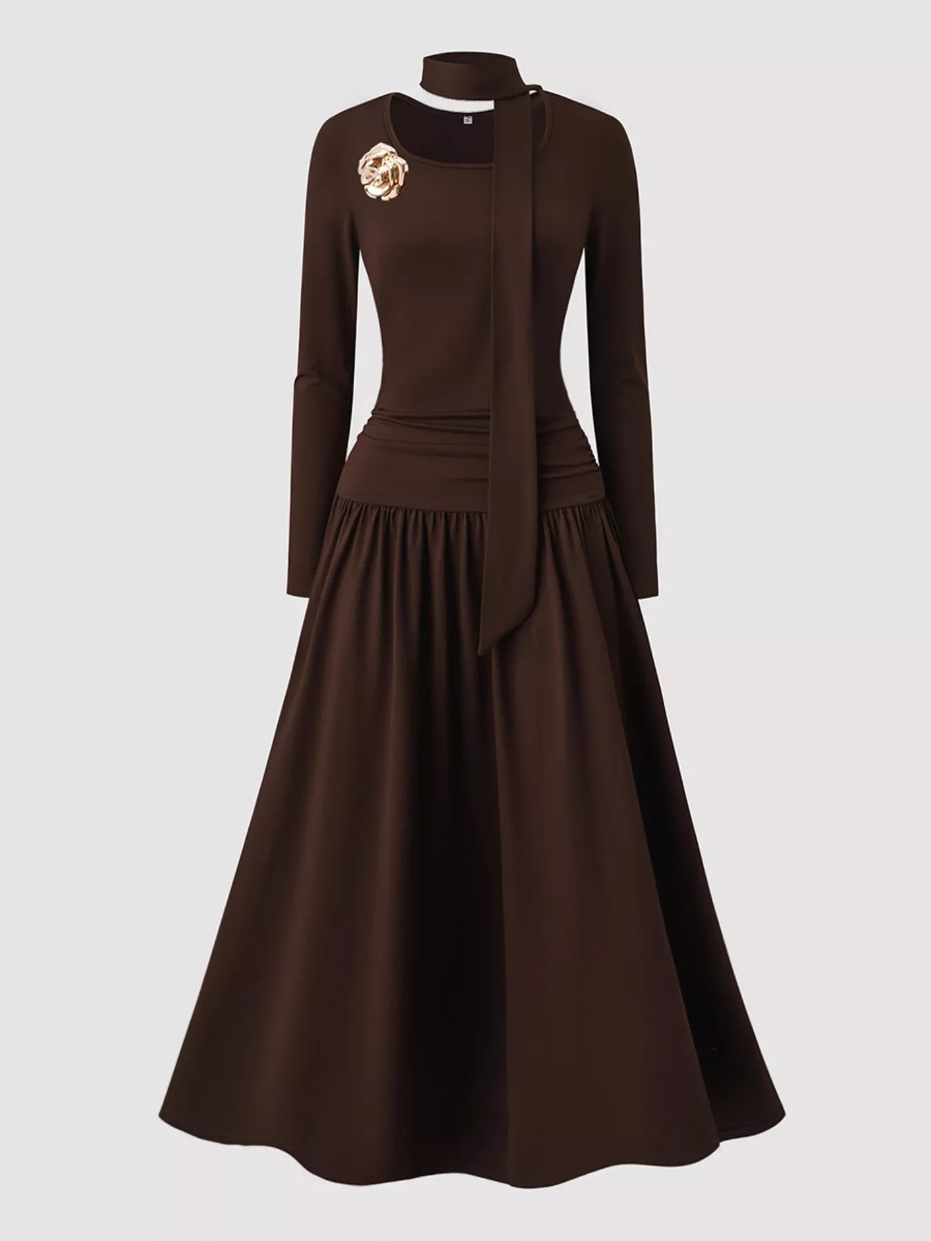 Chic Women's A-Line Dress with Scarf - VogeLuxe