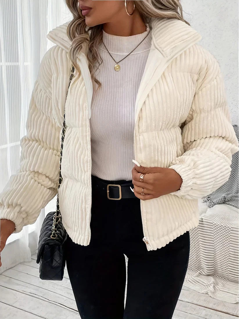 Cozy Puffer Coat For Women In Beige - VogeLuxe