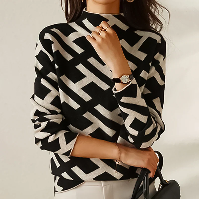 Cozy Women's Winter Geometric Knit Sweater - VogeLuxe