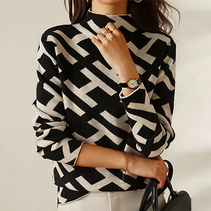 Cozy Women's Winter Geometric Knit Sweater - VogeLuxe