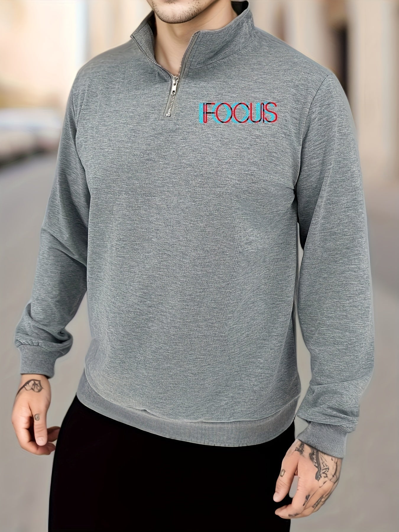 Men's Fashionable Letter Print Quarter Zip Jumper
