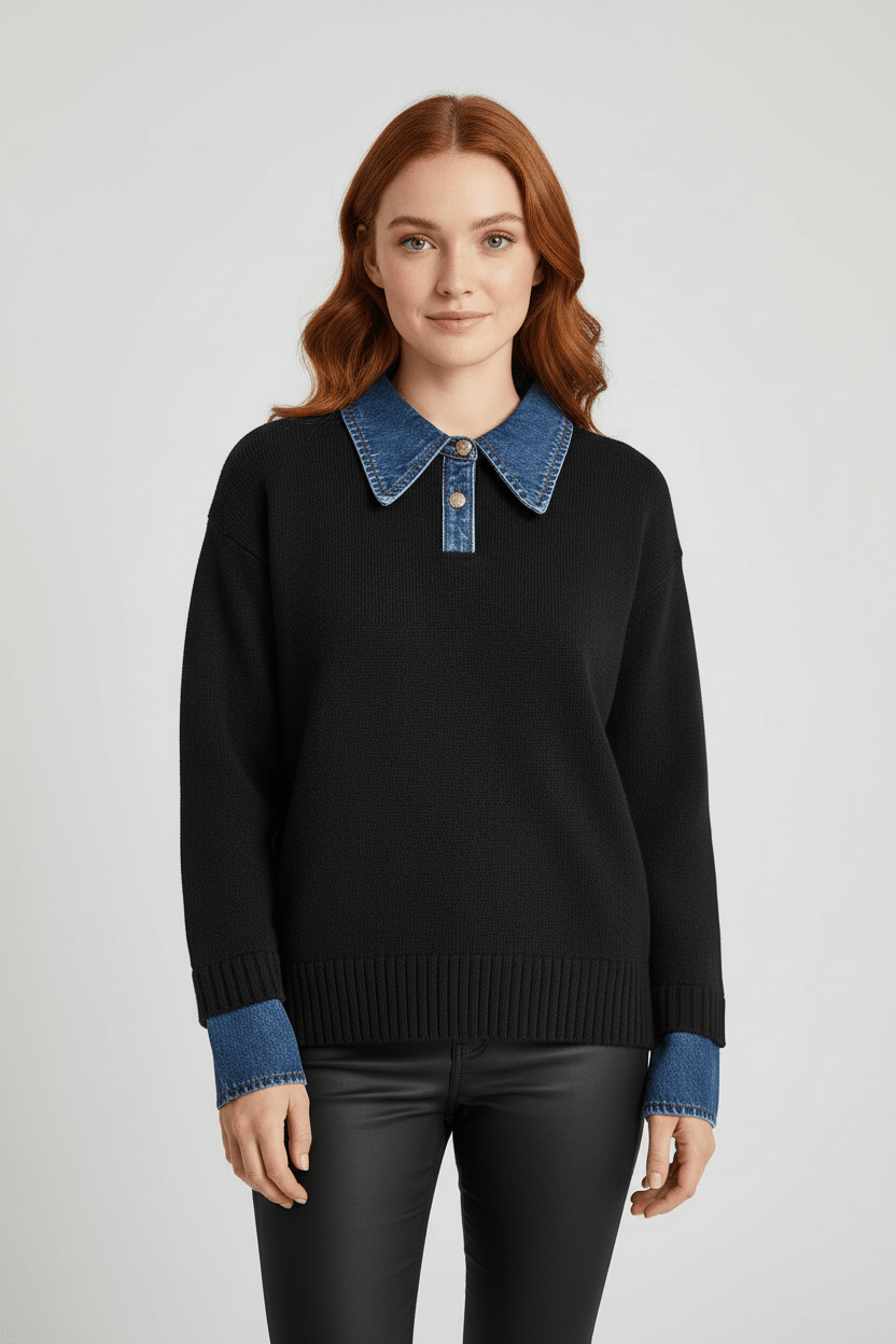 Casual Fit Women's Knit Sweater with Blue Trim