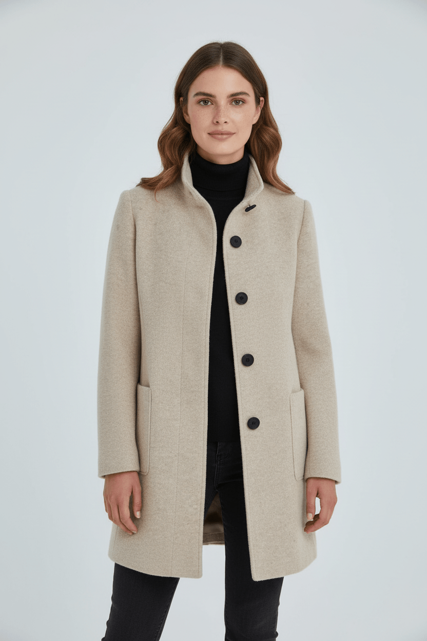 Classic Crew Neck Wool Coat - Warm and Sophisticated