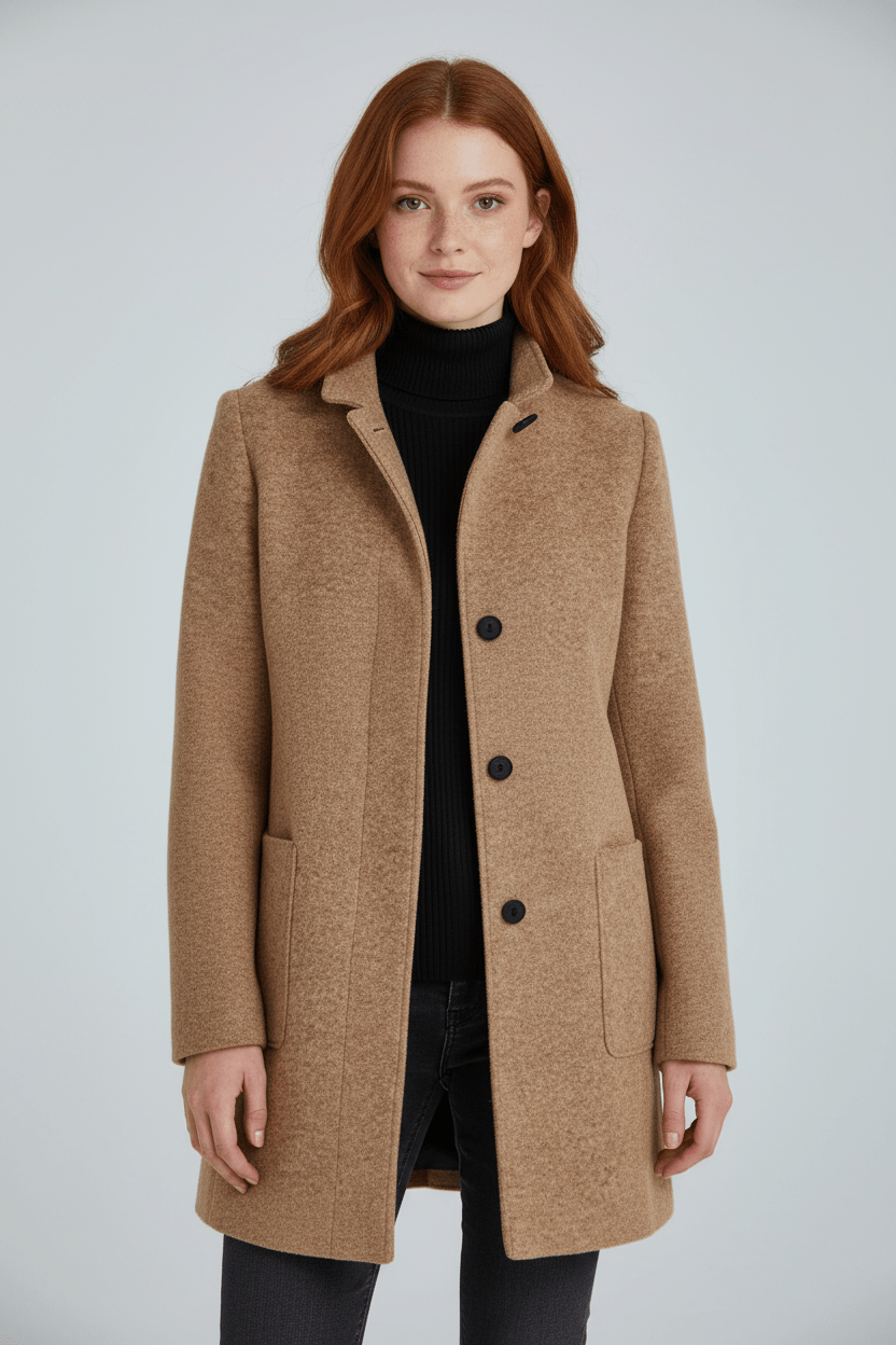 Classic Crew Neck Wool Coat - Warm and Sophisticated