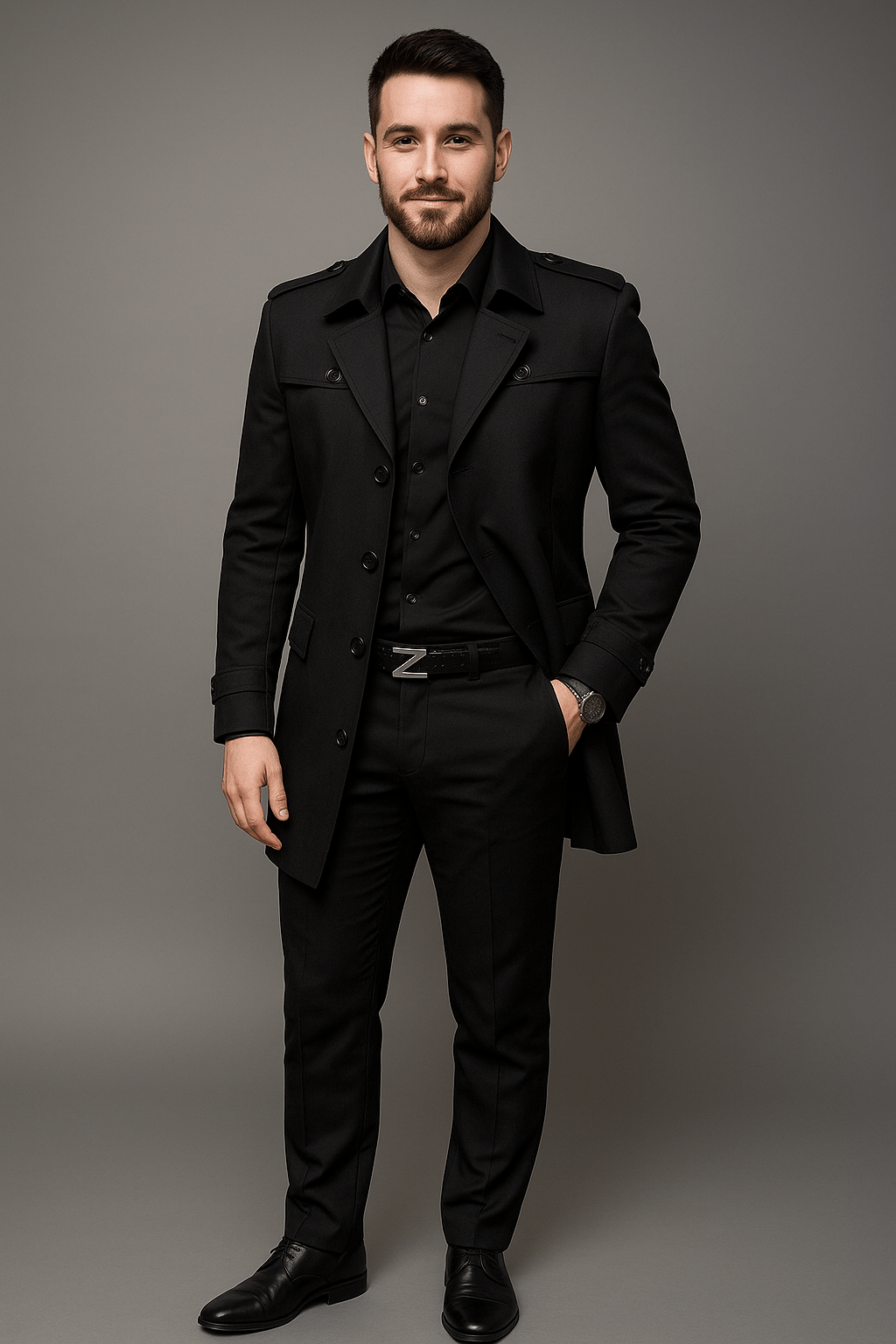 Timeless Fit Trench Coat - Dark Black