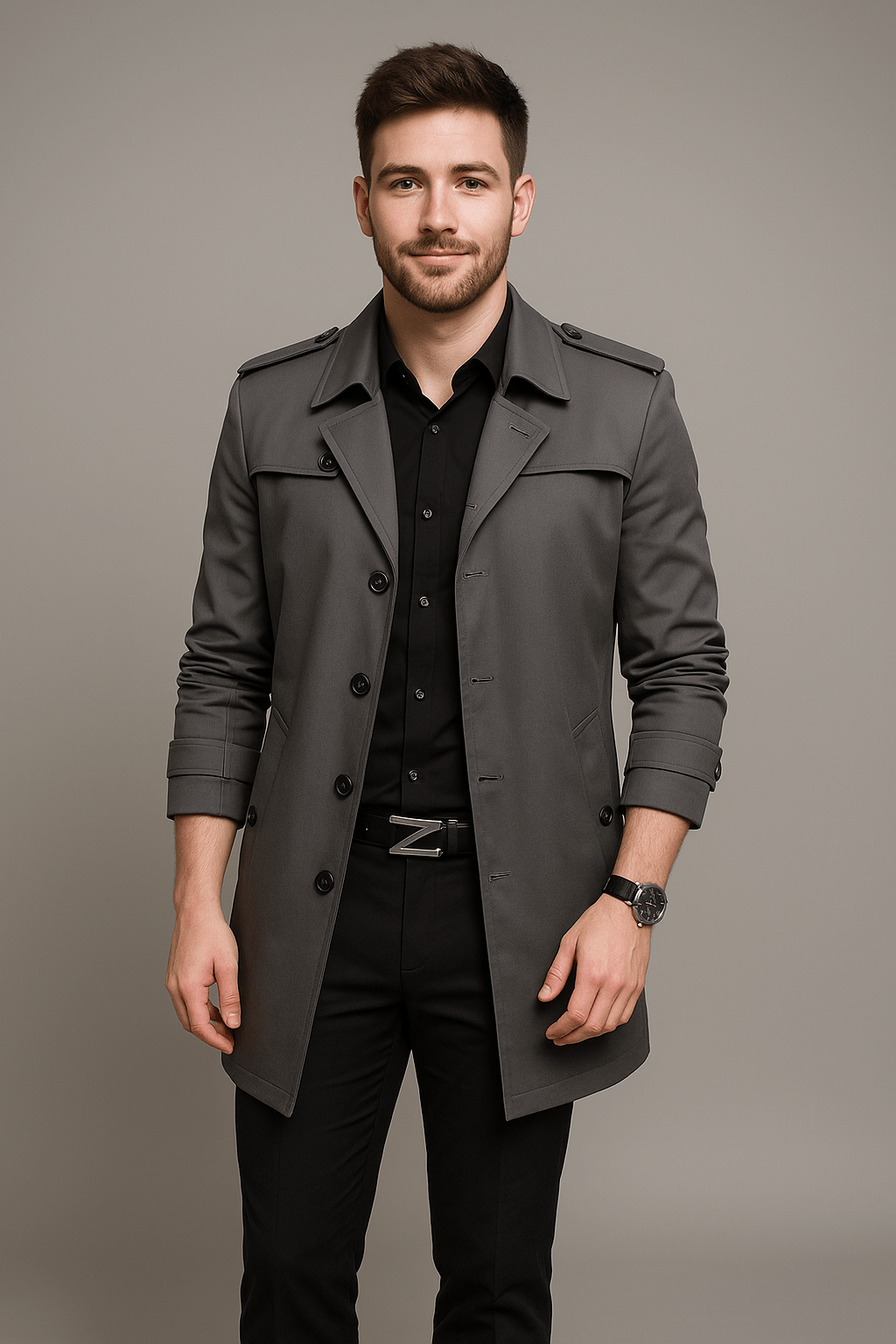 Timeless Fit Trench Coat - Dark Black