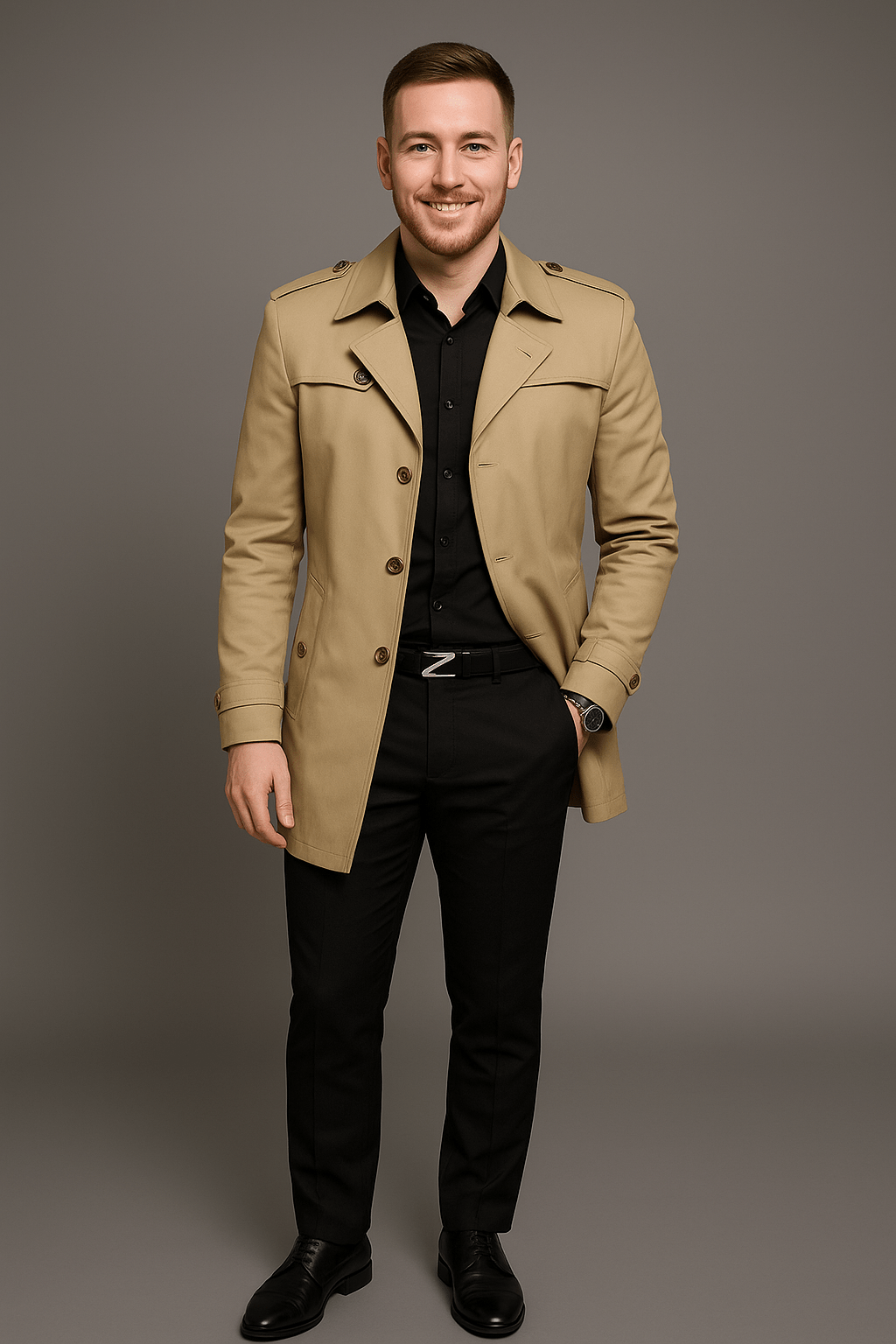 Timeless Fit Trench Coat - Dark Black
