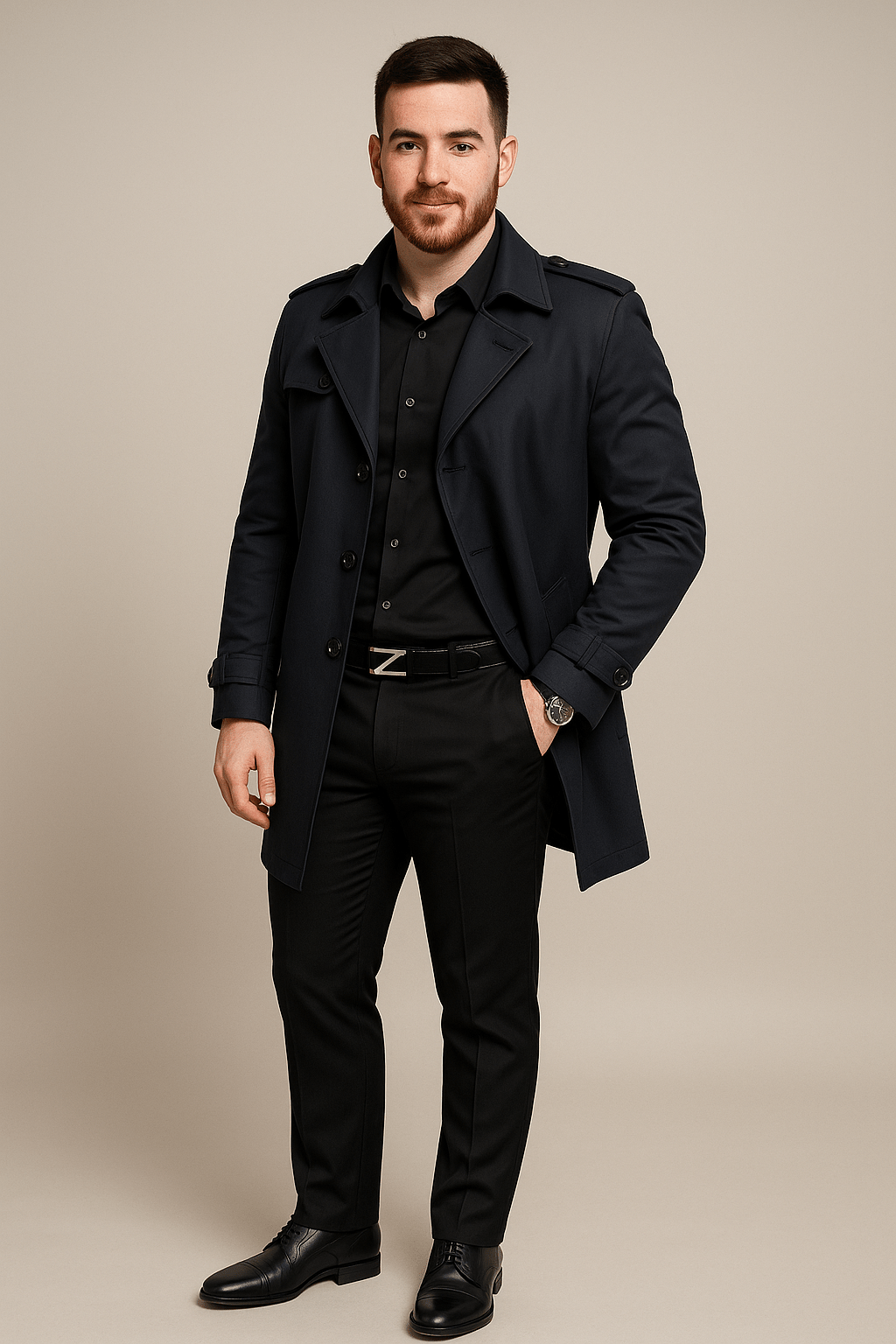 Timeless Fit Trench Coat - Dark Black - VogeLuxe