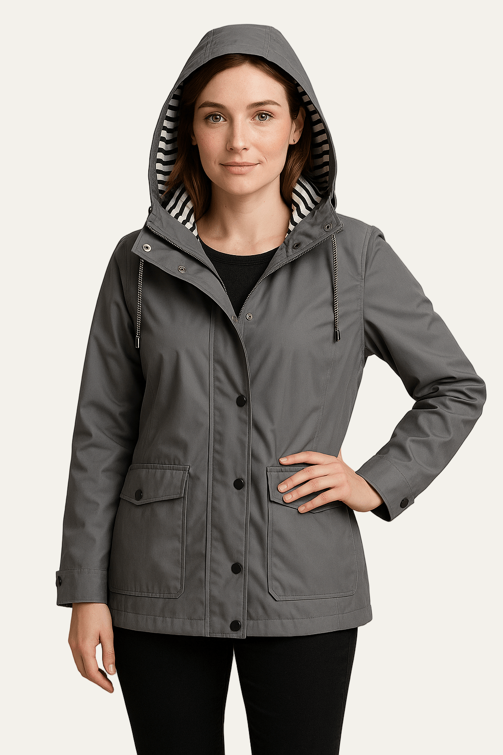 VogeLuxe | Women’s Mid Length Raincoat with Detachable Hood