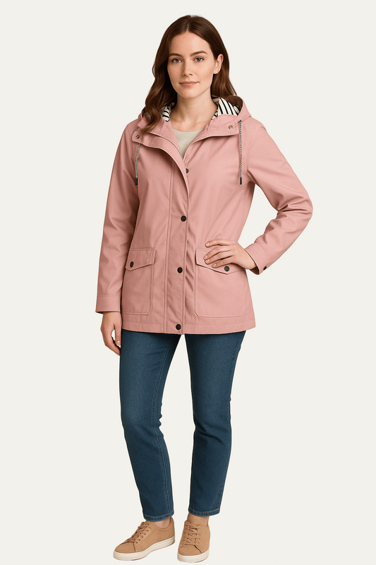 VogeLuxe | Women’s Mid Length Raincoat with Detachable Hood