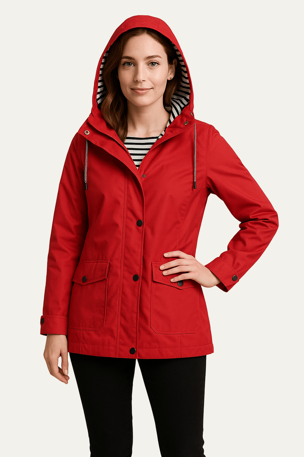 VogeLuxe | Women’s Mid Length Raincoat with Detachable Hood