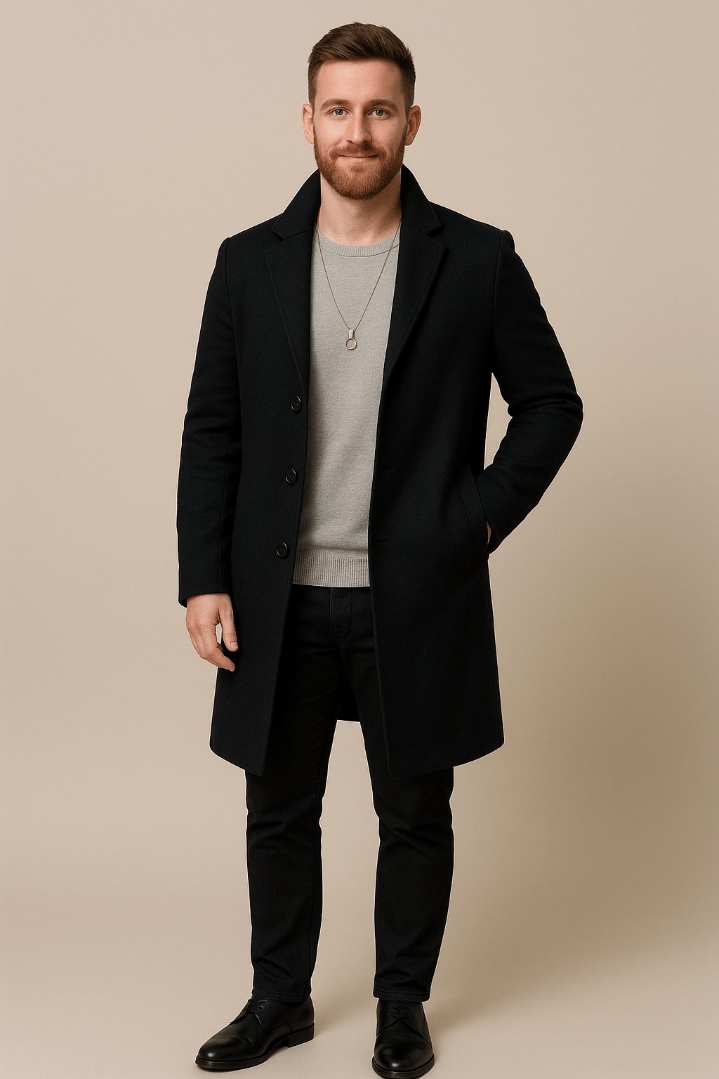 Warm Luxury Black Pea Coat for Men - VogeLuxe