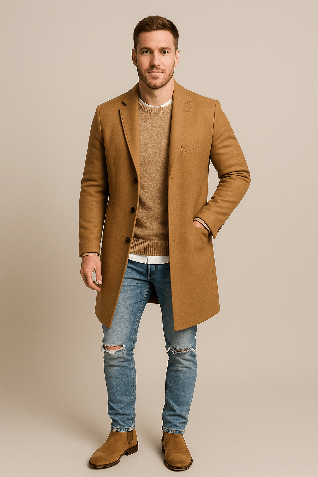 Warm Luxury Black Pea Coat for Men