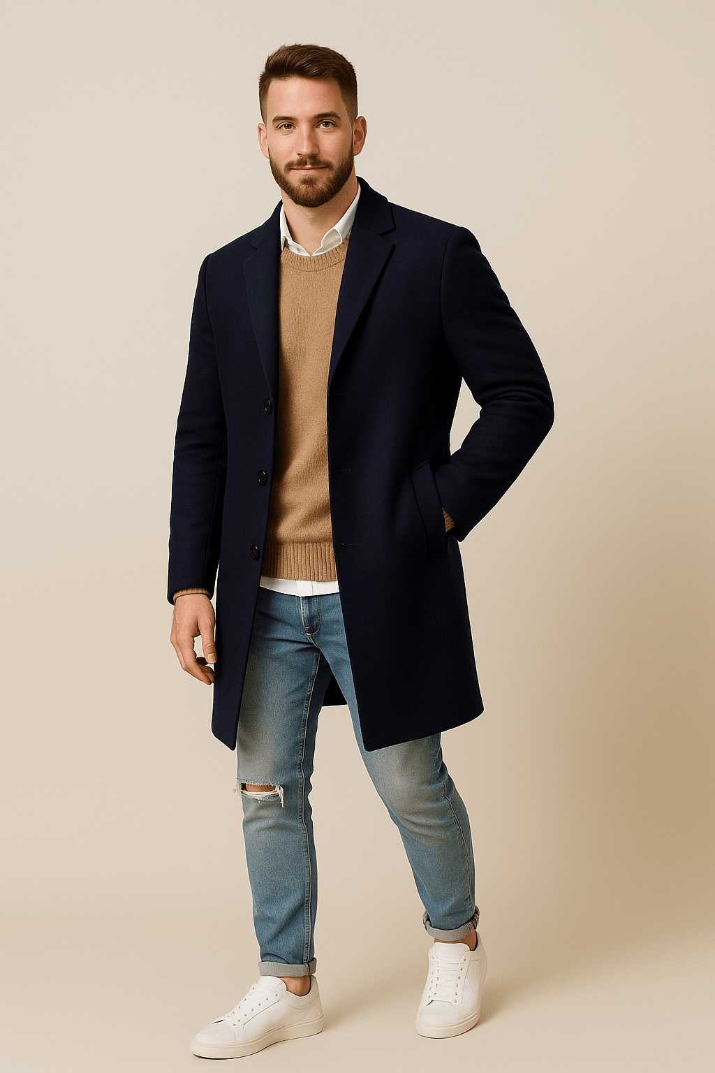 Warm Luxury Black Pea Coat for Men