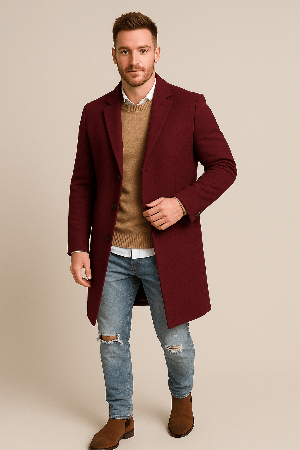 Warm Luxury Black Pea Coat for Men