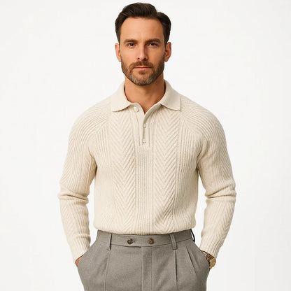 VogeLuxe | Men’s Chevron Knit Quarter Zip Polo Sweater